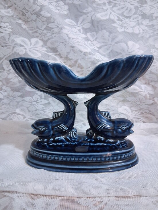 kingsbridge Other - Vintage Devonway Kingsbridge Art Deco Fish Dish Bonbons Trinket Soap Cobalt Blue